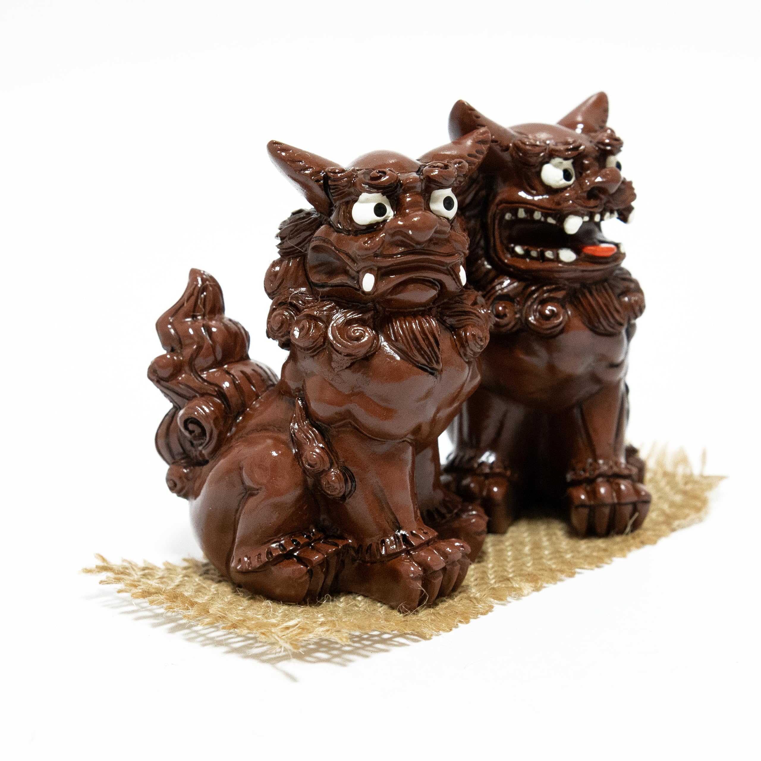 Amazon.co.jp: シーサー 置物 玄関 万来 獅子 茶色 ペア 深い茶色 11cm